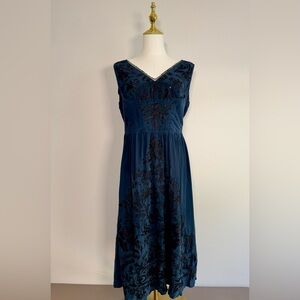 Trelise Cooper Navy‎ Silk Embroidered Embellished Beaded Dress Sz 10 Whimsigoth